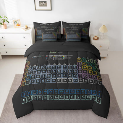Erosebridal Chemistry Comforter Set with Sheets Full Size Periodic Table of Elements Bed in A Bag 7 Piece Science Chemistry Lovers Bedding Set for Kids Boys Children Bedroom Modern Black Bed Sets