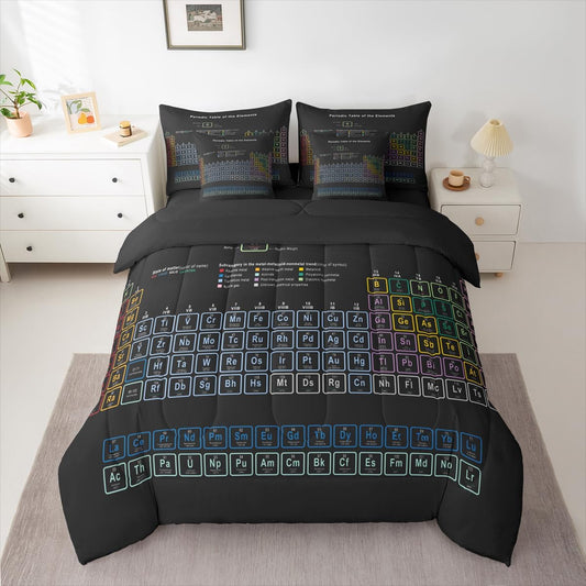 Erosebridal Chemistry Comforter Set with Sheets Full Size Periodic Table of Elements Bed in A Bag 7 Piece Science Chemistry Lovers Bedding Set for Kids Boys Children Bedroom Modern Black Bed Sets