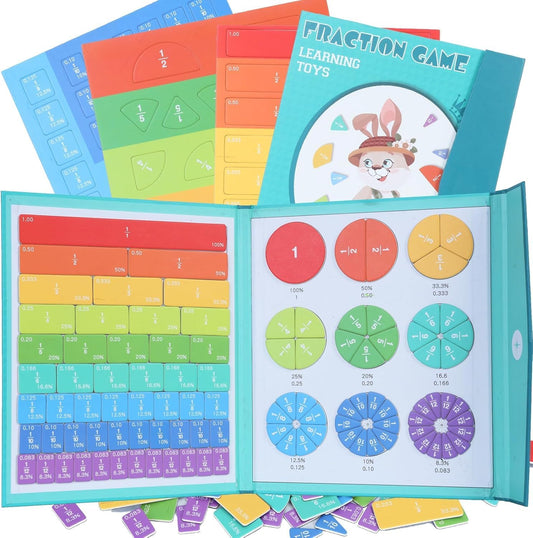 Montessori Magnetic Fraction Puzzle Book, Educational Math Fraction Manipulatives for Kids, Magnetic Fraction Circles Set for 4th 5th Grade Learning