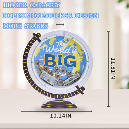 Wooden Globe Piggy Bank for Boys Kids Girls Clear Real Money Coin Bank Toy Toddler Birthday