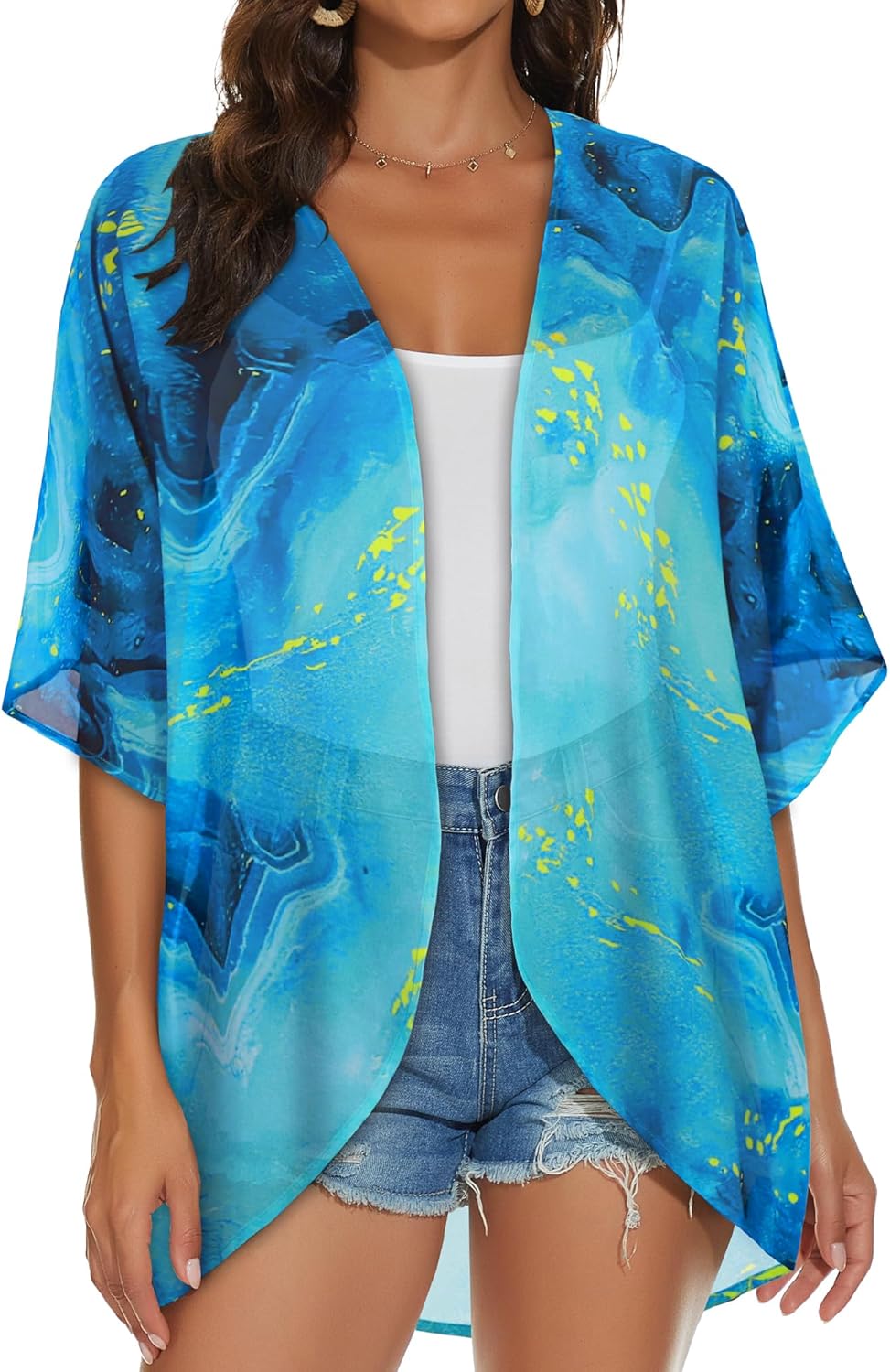 Womens Kimono Cardigans Beach Cover ups Swimwear Puff Sleeve Loose Casual Summer Tops 2026