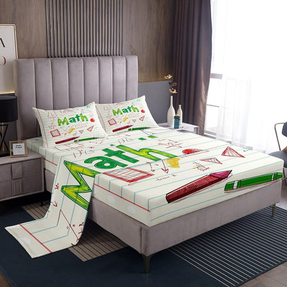 Erosebridal Science Theme Bed Sheets Set Full Size for Boys Girls Chemistry Periodic Table Print Sheet Set Chemical Subject Theme Sheets Teens Kids Math Science Atyle Fitted Sheet 4 Pcs