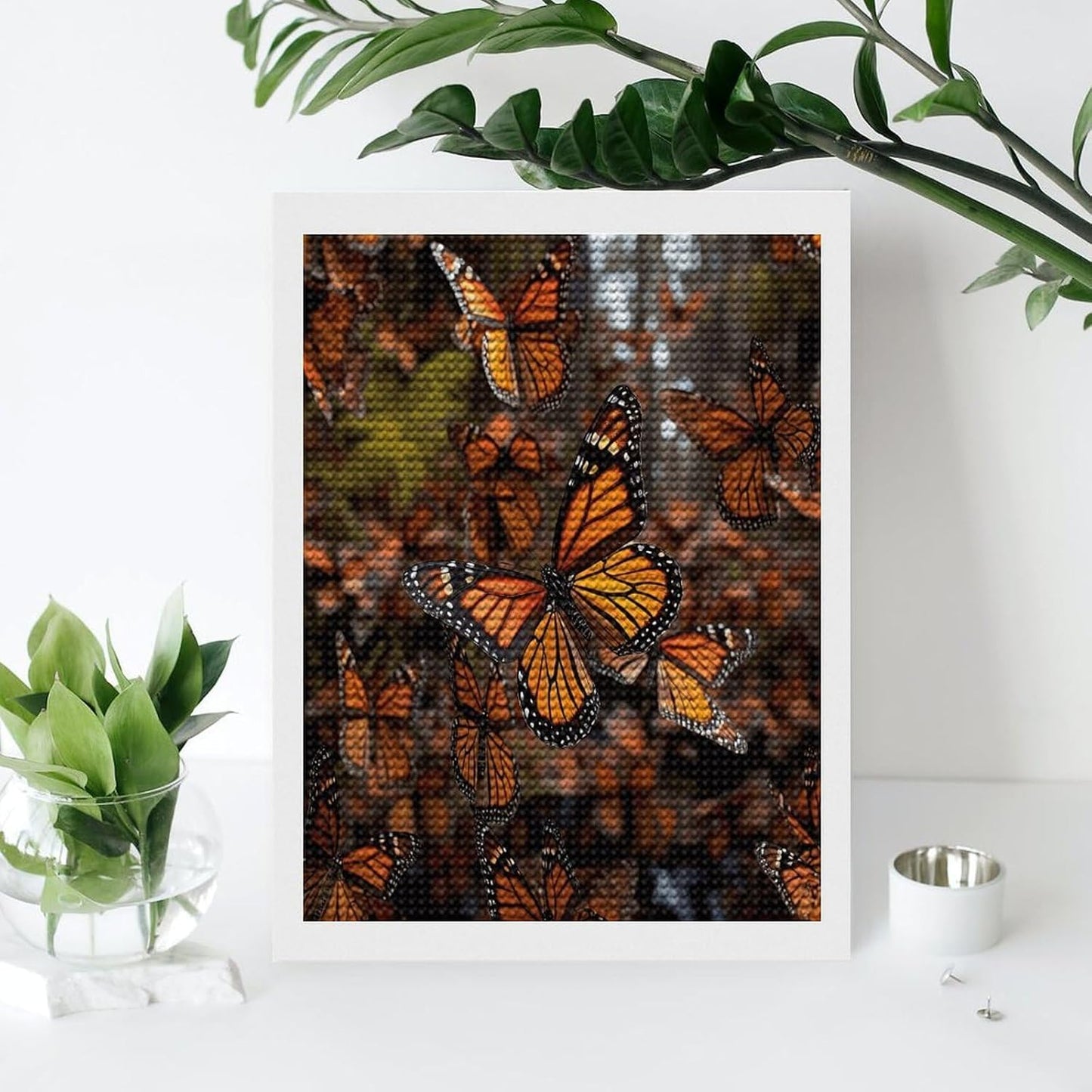 VstaDank Monarch Butterflies Diamond Painting Kits Exquisite DIY Full Round Drill Diamond Dots Painting for Adults Beginner Diamond Photo Paint with Diamond Picture Art Wall Decor 12"x20"
