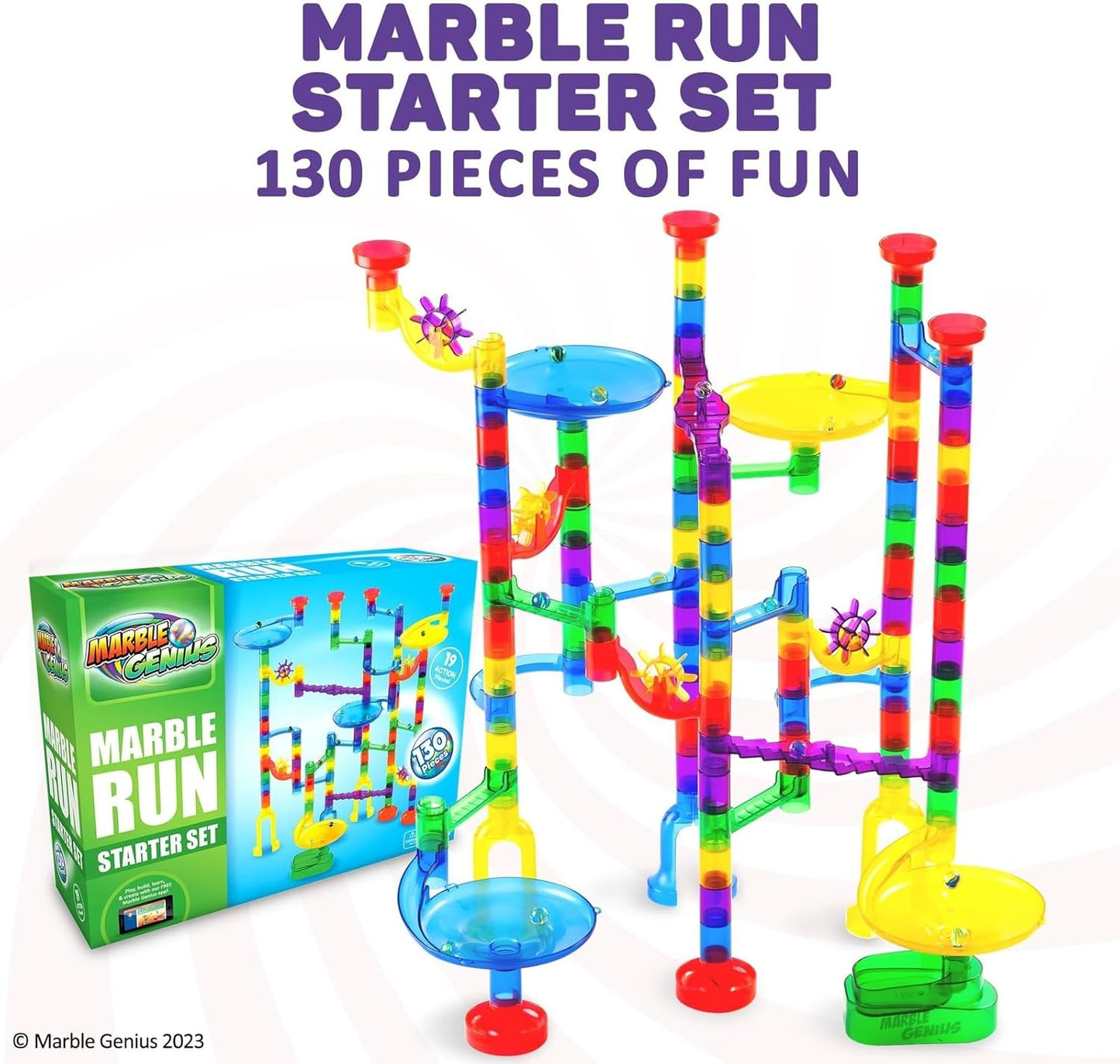 Marble Genius Marble Run Super Set, STEM Toys & Maze Construction Building - 150 Translucent Track Pieces & Glass Marble for Family, Kids Toddlers Ages 4-8 - Fun Holiday Creative Gifts