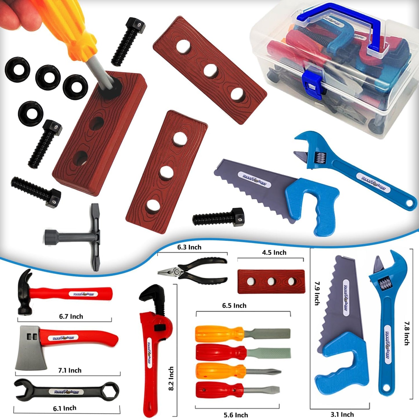 21 Pieces Kids Toy Tool Set and Power Play Tools, Construction Toys Working Tools Educational Pretend Role Play Set with a Handy Storage Box and Portable Sturdy Ideal Gifts Toolkit for Toddlers