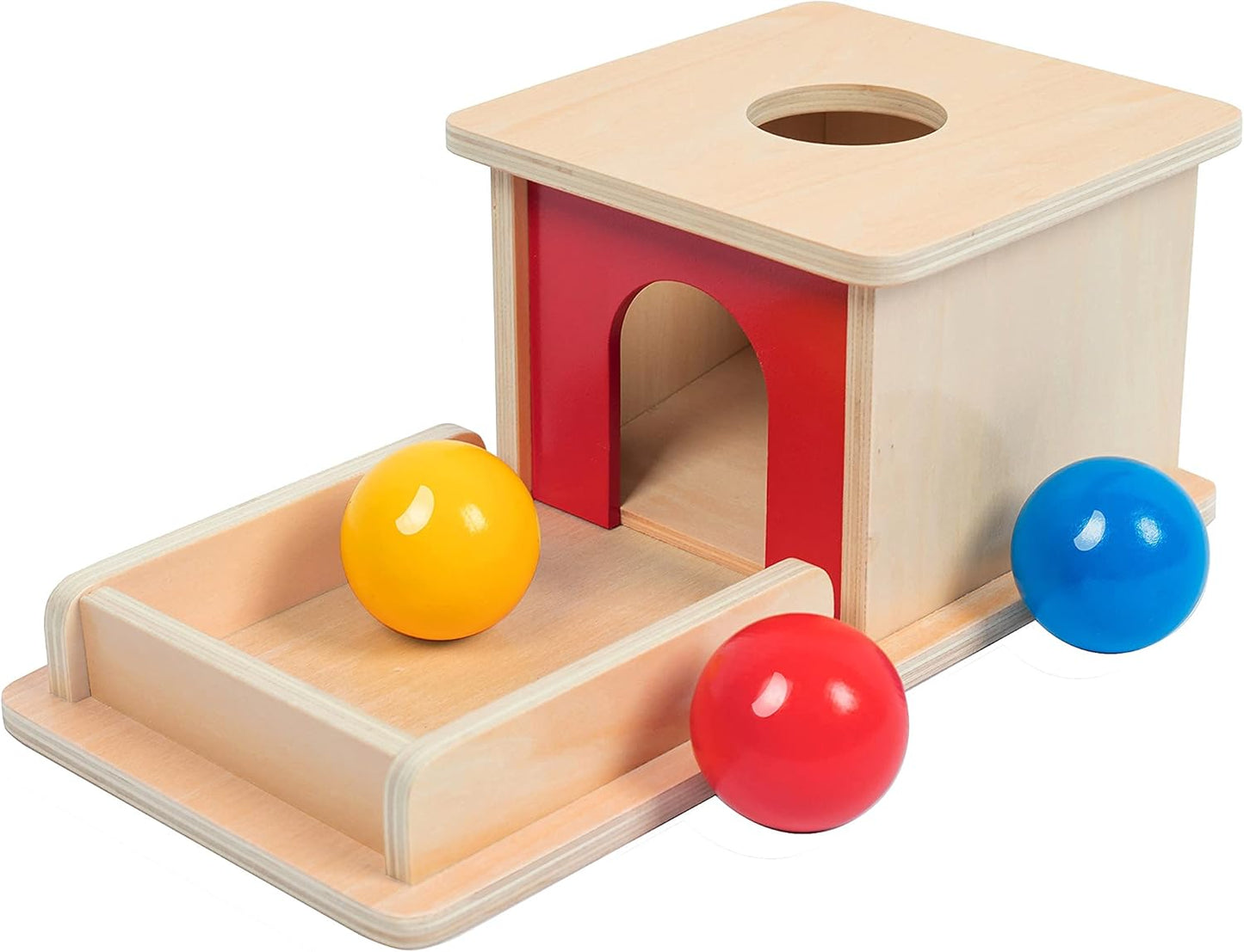 Adena Montessori Wooden Toy for 6-12 Month Baby 3 Balls with Tray, Object Permanence Box Colorful Learning Education Toy for Toddler Kid 1-2 Year Old, Preschool Developmental Girl and Boy Gift