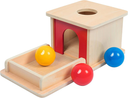 Adena Montessori Wooden Toy for 6-12 Month Baby 3 Balls with Tray, Object Permanence Box Colorful Learning Education Toy for Toddler Kid 1-2 Year Old, Preschool Developmental Girl and Boy Gift