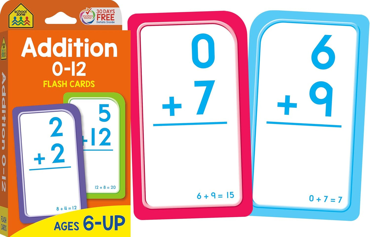 School Zone Math 1-2 4-Pack Flash Cards: 224 Cards, 1st Grade, 2nd Grade, Addition 0-12, Subtraction 0-12, Numbers 1-100, Math War Card Game, Numerical Order, Skip Counting, Ages 4+