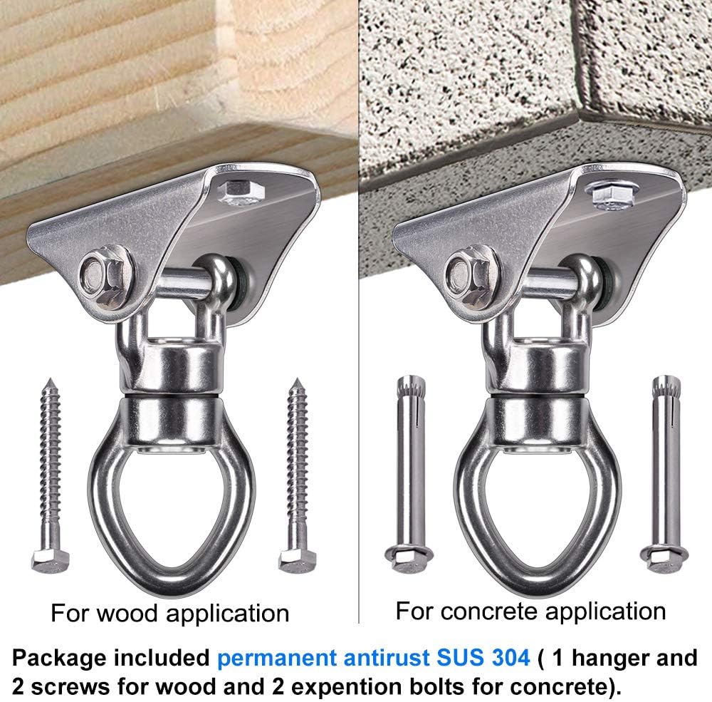 SELEWARE Silent Bearing Swing Swivel, 360° Rotational Device Hanging Accessory with Removeable Buckle for Tree Swing, Hammock Chair, Climbing Rope, Yoga, Kids Swing Swivel 1200LB Capacity, 2 Pack
