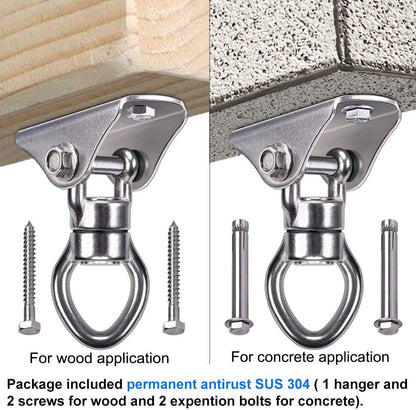 SELEWARE Silent Bearing Swing Swivel, 360° Rotational Device Hanging Accessory with Removeable Buckle for Tree Swing, Hammock Chair, Climbing Rope, Yoga, Kids Swing Swivel 1200LB Capacity, 2 Pack
