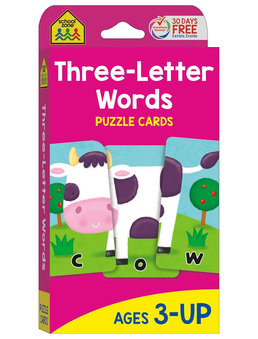 School Zone Three-Letter Words Puzzle Cards: 56 Flash Cards, Toddler, Preschool, Kindergarten, Letter Recognition, Spell Words, Spelling, Word-Picture Recognition, Ages 3+, Packaging May Vary