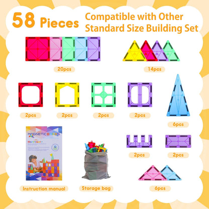 Upgraded Antibacterial Magnetic Tiles - 106 PCS Magnet Building Tiles with 2 Cars for Kids, Inhibits Bacterial Growth for Safe Play, 3D STEM Educational Construction Blocks & Xmas Gift