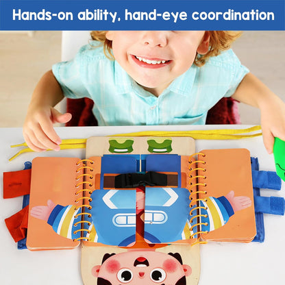 Learning to Dress Board Wooden Early Learning Basic Life Skills Practice Board Multifunction Dress Learning Boards for Toddlers Basswood