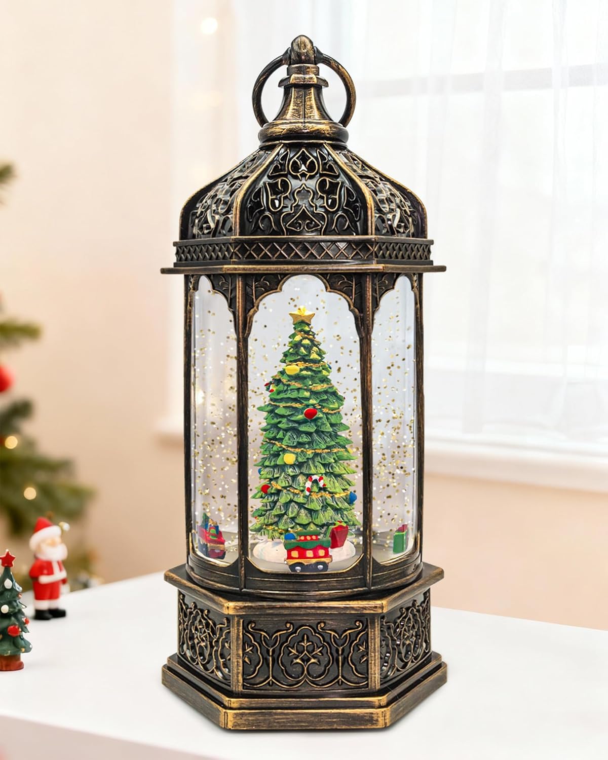 Extra Large Christmas Snow Globes Christmas Lantern, 12.99" Musical Snow Globe with 8 Songs, Santa Snowglobe for Kids Adults, 6H Timer Dual Power, Lighted Christmas Decorations Indoor Gifts