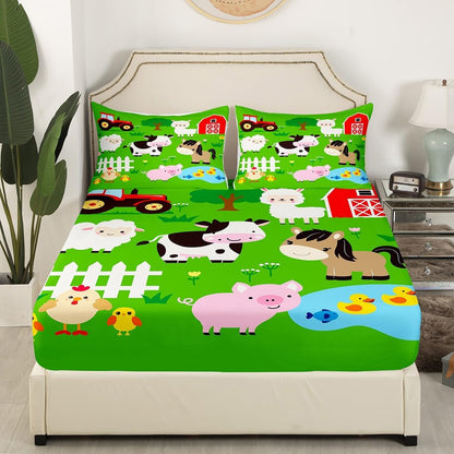 Manfei Musical Kids Fitted Sheet Full Size, MusicalGuitar Radio Drum Kit Headset Print Bedding Set 3pcs for Boys Girls, Rock Music Bed Cover with 2 Pillowcases, Soft Polyester Bedding, No Top Sheet