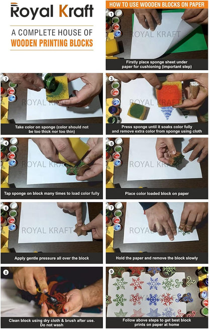 Royal Kraft Wooden Stamps for Block Printing on Saree Border, Textile, Clay, Pottery, Tattoo (Set of 10) MXtag0006