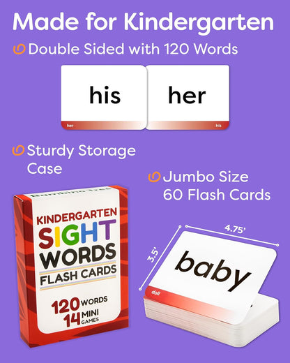 Sight Words Flash Cards 1st Grade - 120 High Frequency Words from Dolch's and Fry's Lists for 6-7 Years