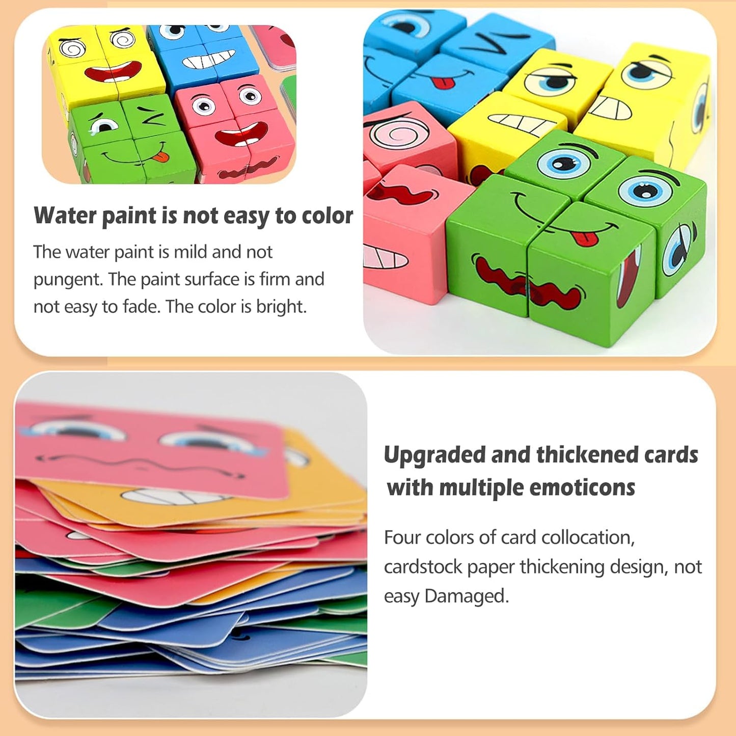 Wooden Face Changing Magic Cube Game, Montessori Puzzle Game for Kids Educational Face Changing Cubes