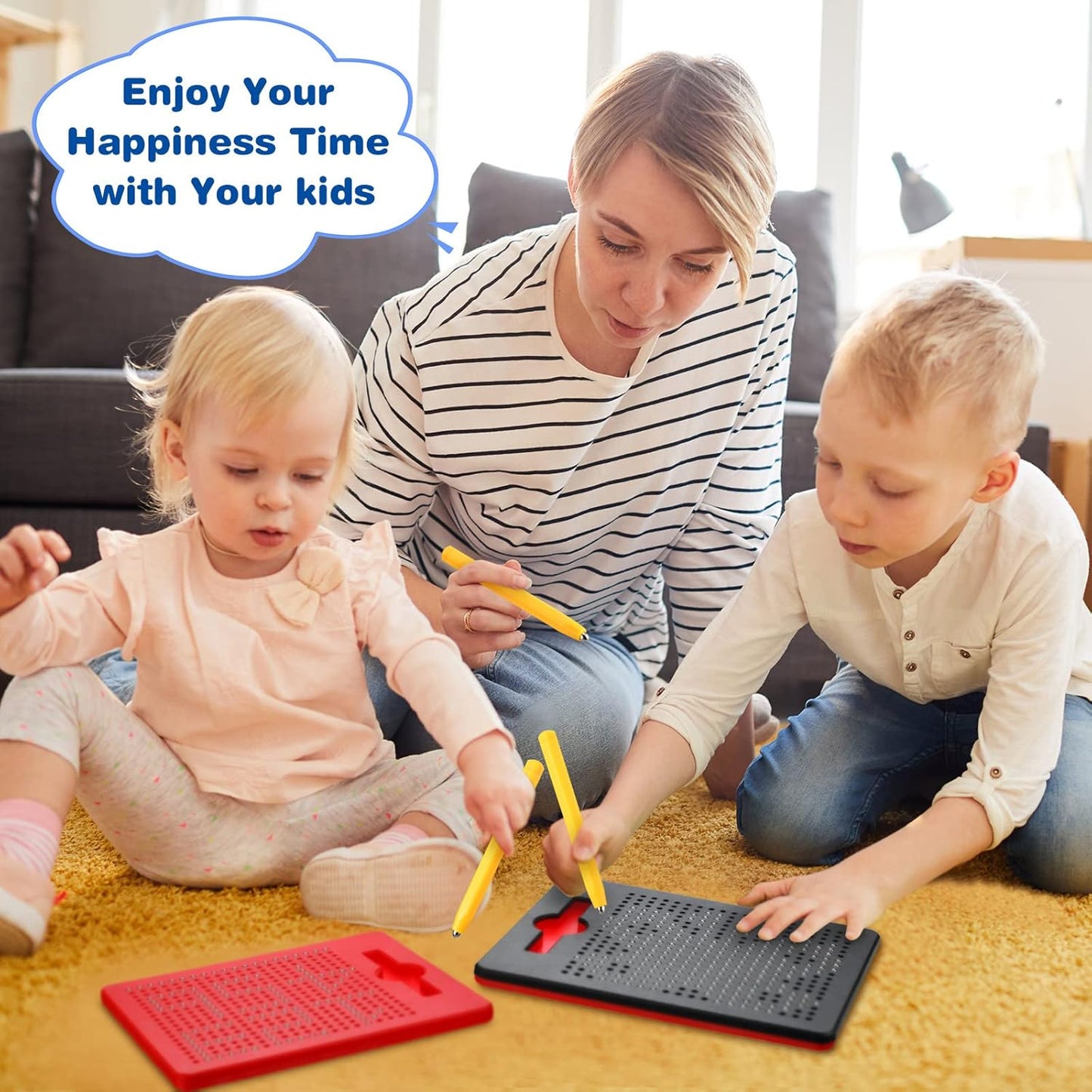 Yexiya 3 Pcs Magnetic Drawing Board for Kids, Toddler Travel Drawing Kit Magnet Sketch Thread Board with Stylus Pen and Beads Toy for Child Quiet Time Activities (7 x 8.5 Inches,Blue)