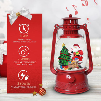Christmas Snow Globes Lantern, Church and Christmas Tree Christmas Decorations Indoor, 6H Timer Battery & USB Powered Light Up Musical Snow Globes for Kids Women Adults Gift Thanksgiving Home Decor
