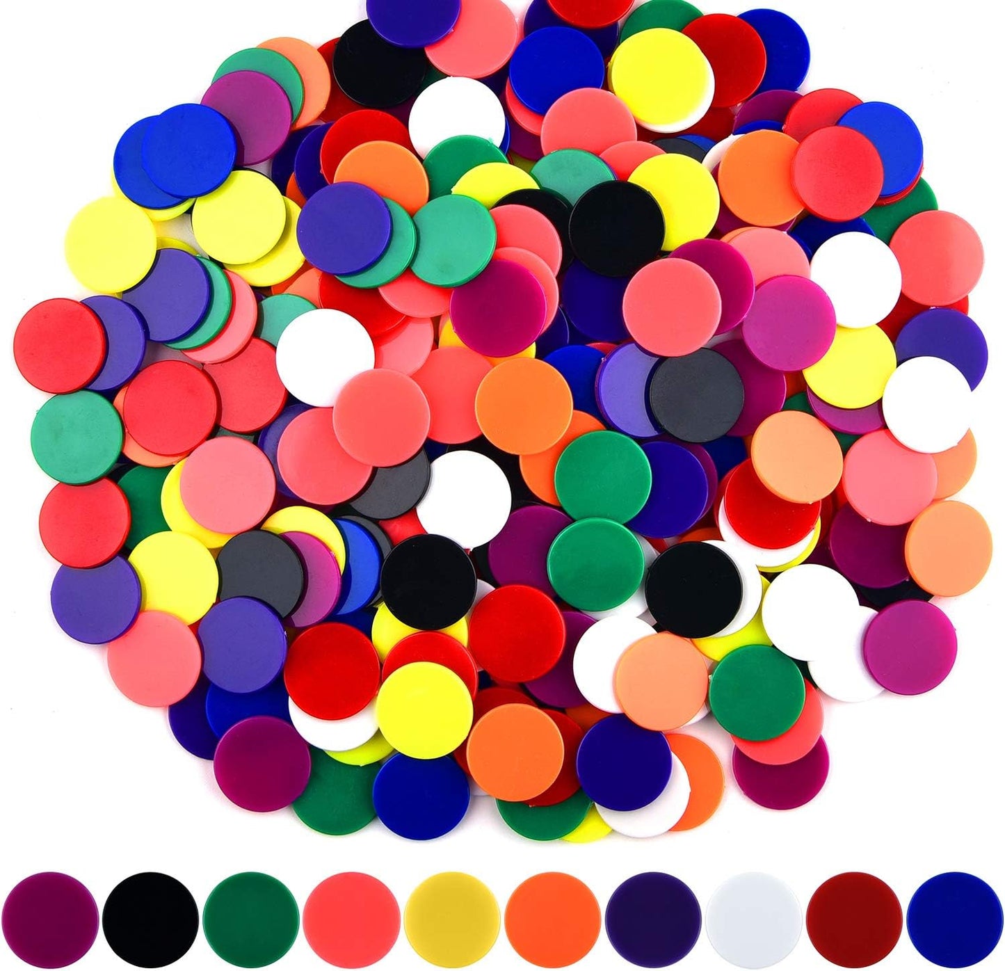 Coopay 300 Pieces Plastic Learning Counters Disks Bingo Chip Counting Discs Markers for Math Practice and Poker Chips Game Tokens,1 Inch (Blue Style 1)