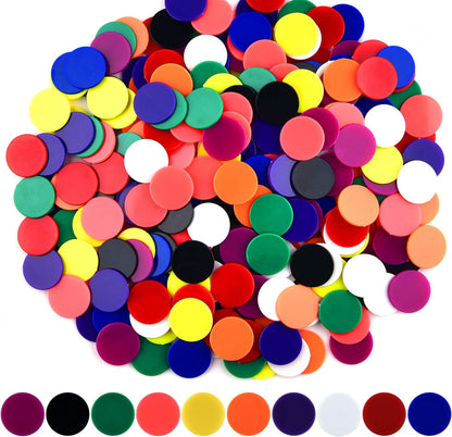 Coopay 300 Pieces Plastic Learning Counters Disks Bingo Chip Counting Discs Markers for Math Practice and Poker Chips Game Tokens,1 Inch (Blue Style 1)
