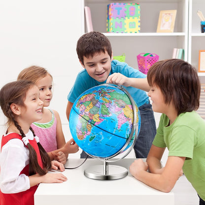 VEVOR Illuminated World with Stand, 13 in/330.2 mm, Educational Earth Globe with Stable Heavy Metal Base HD Printed Map and LED Night Lighting, 720° Spinning Globe for Kids Classroom Learning