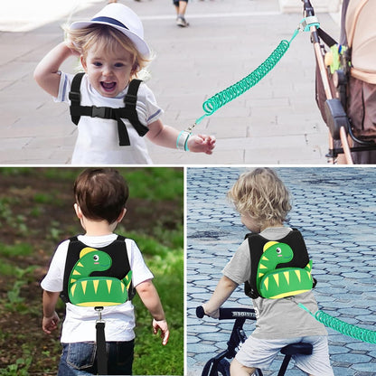 3 in 1 Toddler Harness Leash + Baby Anti Lost Wrist Link, Accmor Cute Dinosaur Child Safety Harness Tether, Kids Walking Wristband Assistant Strap Belt for Parent Boys Outdoor Activity (Black)