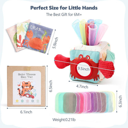 Youuys Baby Tissue Box Toy for Babies 6-12 Months, Montessori Sensory Toys for 1 Year Old Boy, Infant Toy with Crinkle Tissues & Fine Motor, for 6 9 12 18 Months Old Kids 1st Birthday