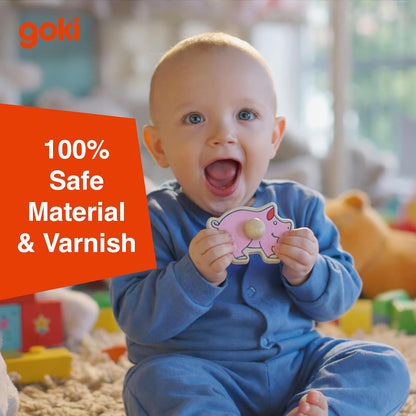 GOKI Wooden Puzzles for Toddlers 1-3 Farm Animal Peg Puzzle with Jumbo Knobs Ages 1+ Educational Montessori Toys for Shape Recognition & Fine Motor Skills - 9 Pieces-Designed with Love in Germany