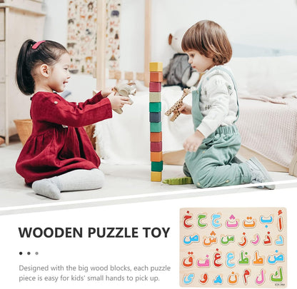 Toddle Arabic Alphabet Puzzle: Learning Arabic Letter Montessori for Kids - 3D Number Hand Grip Blocks Jigsaw Puzzle Board Preschool Educational Developing Toy