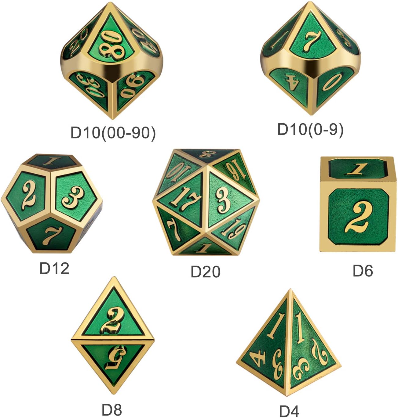 DnDnD Heavy Polyhedral Metal Dice Set with Metal Box, 7-die Shiny Blue Surface with Golden Number for RPG,Dungeons and Dragons,Pathfinder,Shadowrun,D&D,Role Palying Game and Math Teaching - Colors A