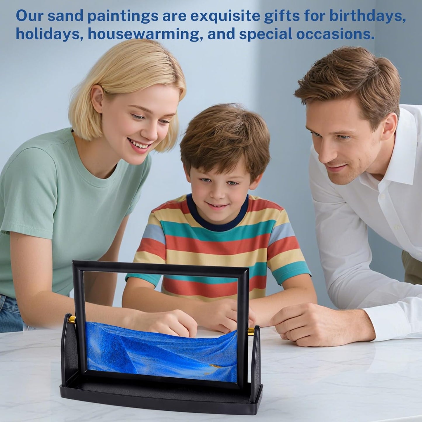 BOLGRLONG Moving Sand Art Liquid Motion 3D Dynamic Mountains Sandscape Painting, Square Glass Sands Painting with Easy-Flip Stand, Sensory Relaxing Decor for Home and Office (9") (Black)