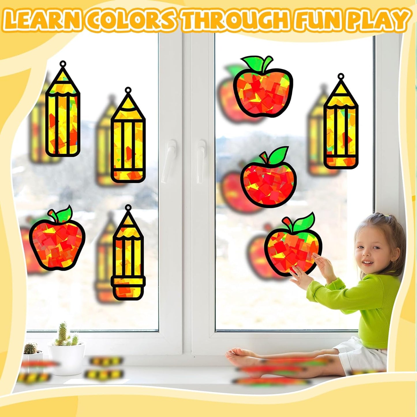 32 Sets Outer Space Suncatchers Craft Kit DIY Window Stained Glass Effect Planet Astronaut Alien Paper Crafts Home School Classroom Decoration Kid Birthday Gift Creative Art Project Activity Game - Colors B