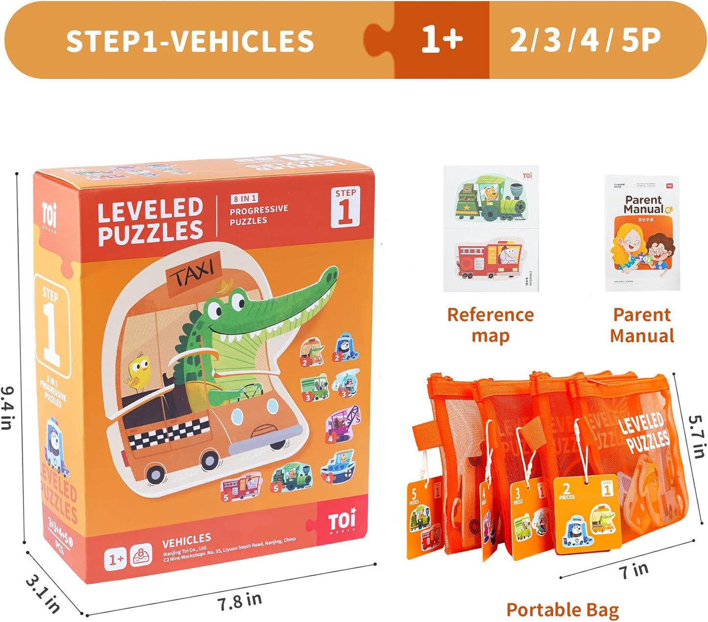 TOI Leveled Puzzles for Kids Aged 2.5 and Up, Toddler Puzzle Preschool Learning Jigsaw Puzzles, Large Pieces Educational Game for Boys Girls, Classic Education Step 2