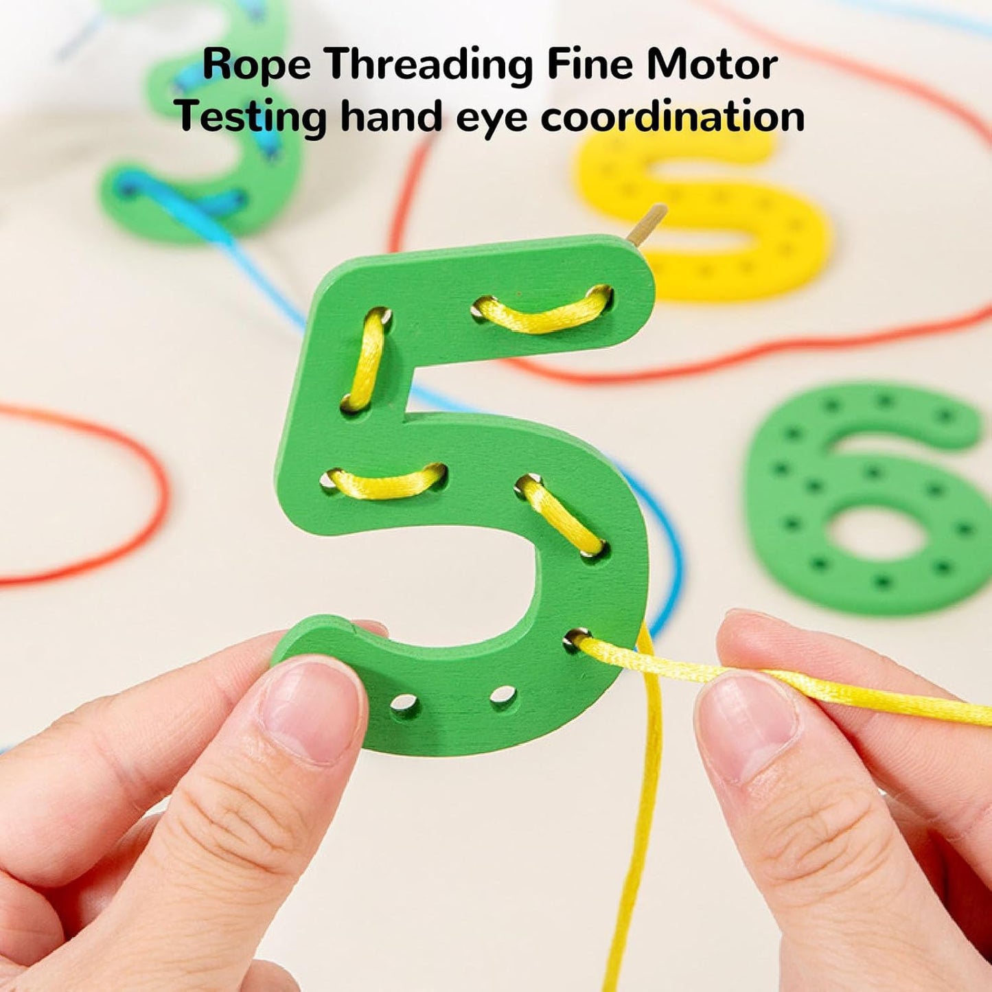 Lacing Alphabet and Number Cards, Wooden Threading Letters Beads with 8 Strings for Early Spelling, Number Alphabet Lacing Cards for Boys Girls