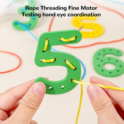 Lacing Alphabet and Number Cards, Wooden Threading Letters Beads with 8 Strings for Early Spelling, Number Alphabet Lacing Cards for Boys Girls