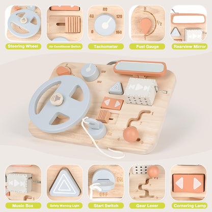 Vanplay Montessori Busy Board for Toddlers - Wooden Montessori Toys, Aesthetic Sensory Activity for Fine Motor Skills, Travel Busy Board Educational Sensory Toys for Boys and Girls