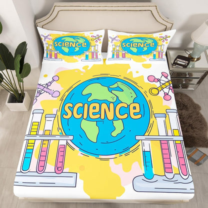 Chemistry Bed Sheets for Kids Teens Girls Boys,Chemical Experiment Fitted Sheet Twin,Science Themed Sheets for Math Lovers,Chemistry Lab Bedding Set,White and Black