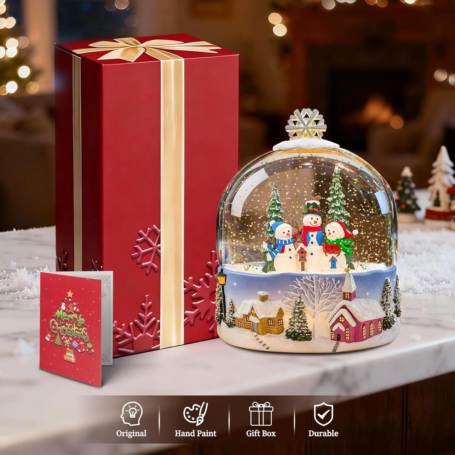 Musical Santa Snow Globe - Lighted Plastic Christmas Snow Globes with LED Lights and Swirling Glitter, Hand Painted Santa Claus Decoration Playing 8 Holiday Songs, Gift for Adults and Kids