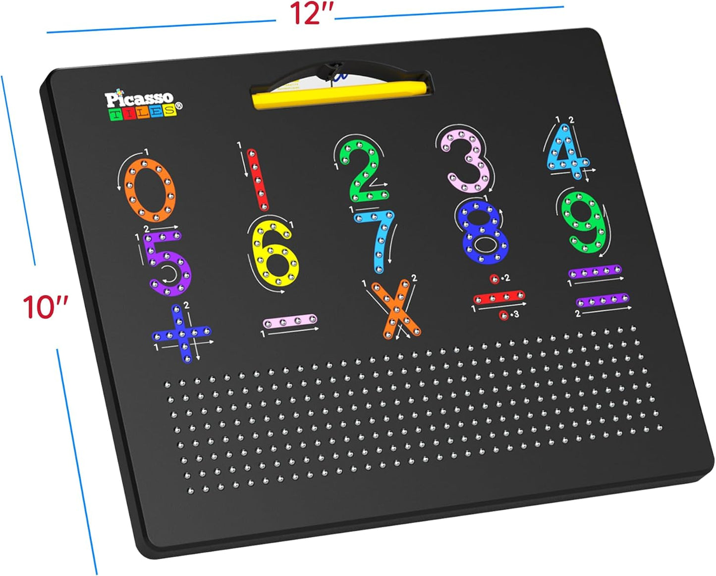 PicassoTiles 2PK 4-in-1 Magnetic Drawing Board 12x10 inch Large Magnet Tablet Pad with 4 Facings Lowercase & Uppercase Alphabets, Numbers, & Freestyle STEM Learning Writing Reading Playboard PTB06