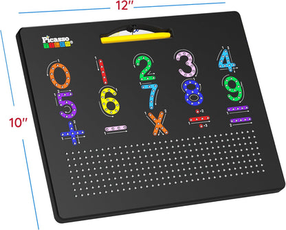 PicassoTiles 2PK 4-in-1 Magnetic Drawing Board 12x10 inch Large Magnet Tablet Pad with 4 Facings Lowercase & Uppercase Alphabets, Numbers, & Freestyle STEM Learning Writing Reading Playboard PTB06