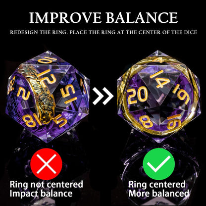 Magic Golden Ring DND Dice Set Sharp Edge Red Resin Dice with Box, for use with Dungeons Dragon RPG D&D Tabletop Games Lord D and D Polyhedral Dice Set