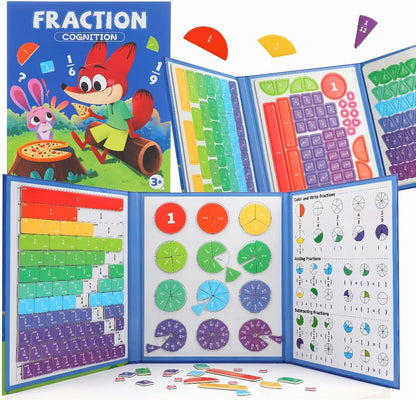 Magnetic Fraction Educational Puzzle,Magnetic Fraction Tiles & Fraction Circles,Montessori Fraction Manipulatives Learning Games for Kids,Fraction Manipulatives for Elementary School (Zebra)