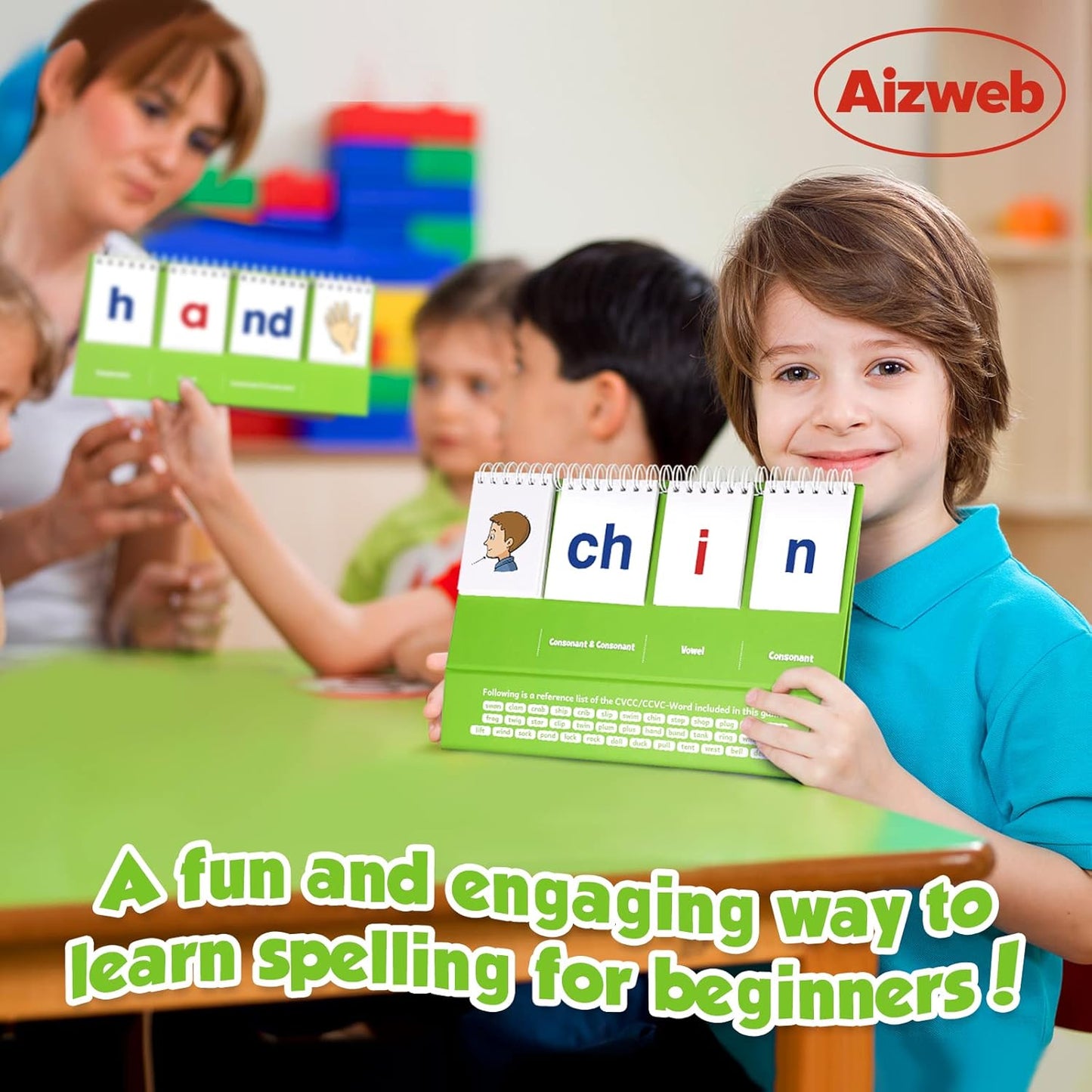 Aizweb CVC Word Games Kindergarten,Phonics Games Flash Cards for Preschool Classroom,Learn to Read,Reading Manipulative Spelling Educational Toy Learning Activities Speech Therapy School Supplies