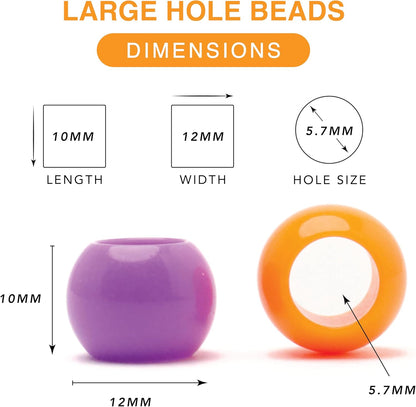 300 Acrylic Large Hole Beads for Crafts and for Hair 10mm x 12mm Acrylic Barrel Beads with 5.7mm Large Hole, Glossy Primary Assortment