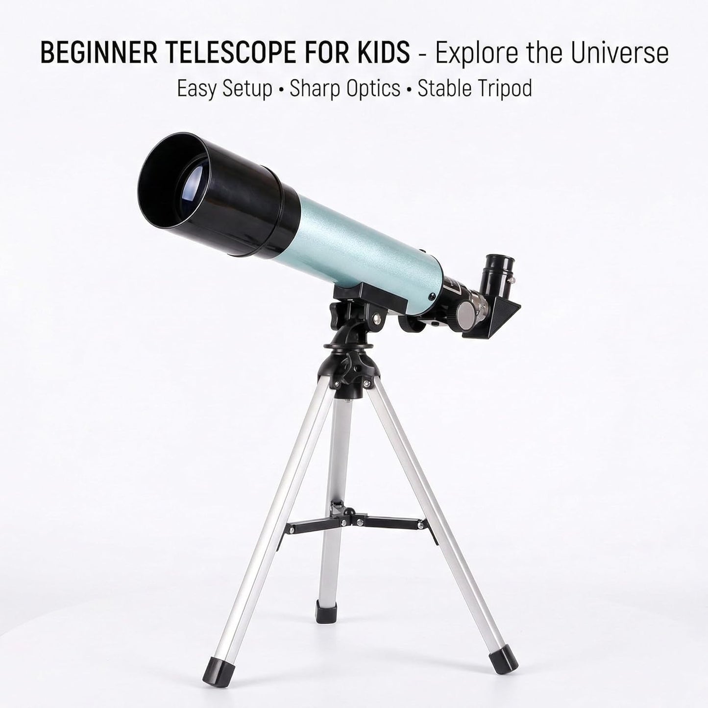 Telescope for Beginners, 90X Portable Astronomical Refractor with 15" Tabletop Tripod, 2 Eyepieces & 1.5X Barlow Lens, 50mm Aperture, Ideal STEM Science Gift for Kids to Explore Moon Space