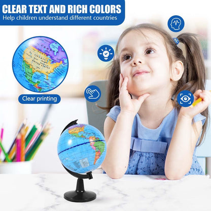 KISEER Rotating World Globe 6 Inch Spinning Earth Globe with Stand for Kids Learning Geography Classroom Education or Office Home Decorations