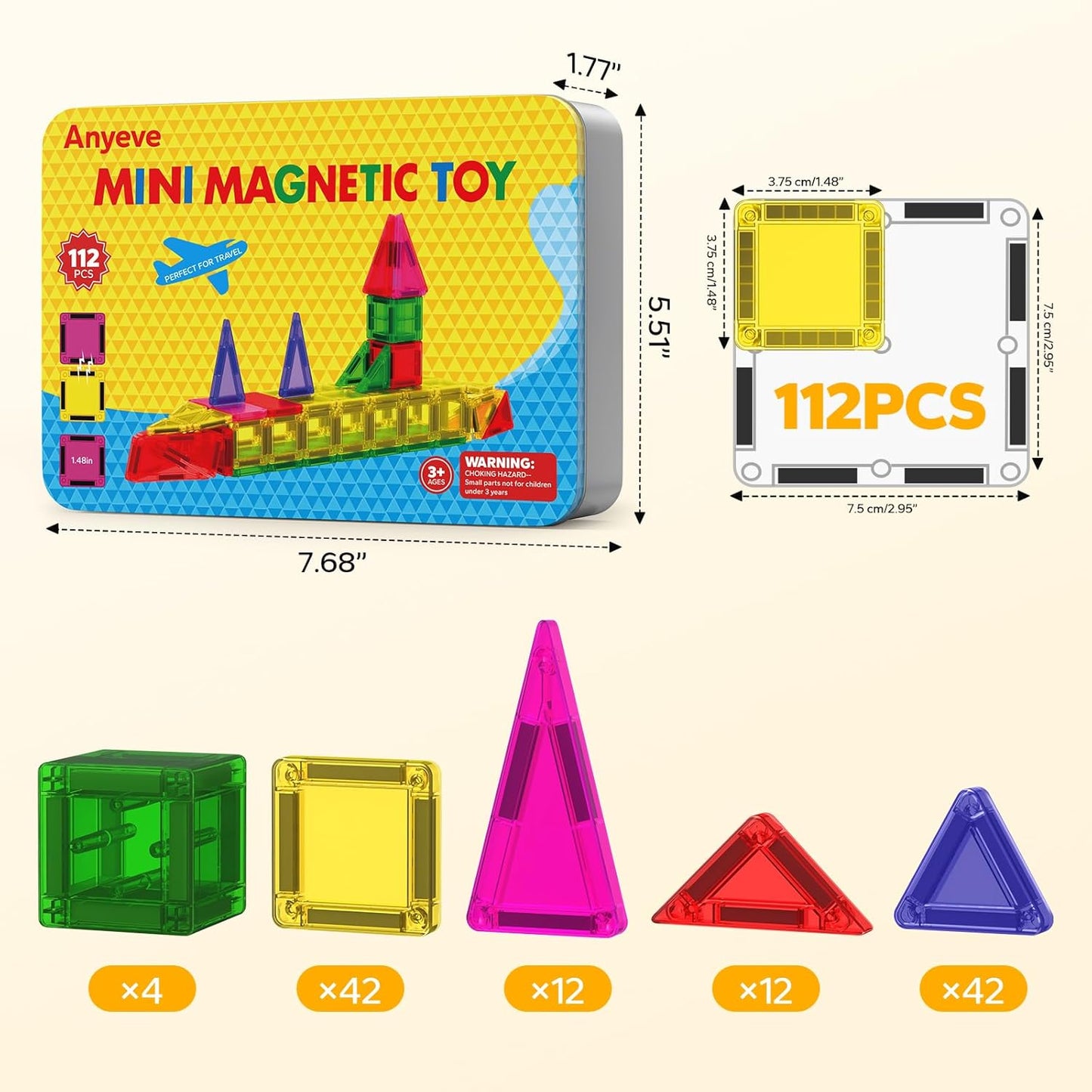 46PCS Mini Magnetic Tiles, Magnetic Tiles Travel Set with Case, STEM Educational Building Set Construction Toys for Kids Ages 3+, Portable Building Toys for Toddlers, Boys & Girls Birthday Gift