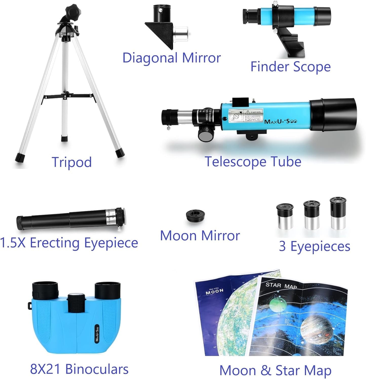Lunar Telescope for Kids and Astronomy Beginners, Refractor Telescope with Finder Scope and 3 Eyepieces, Travel Telescope with Compact HD Binoculars for Moon Viewing Bird Watching Sightseeing